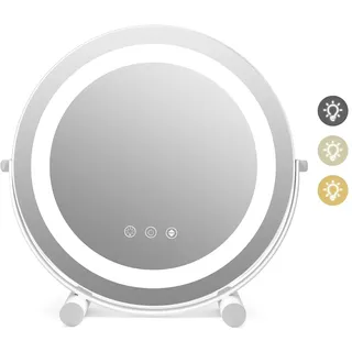 FANTASK Schminkspiegel mit Beleuchtung, Touchschalter & Speicherfunktion, 360° schwenkbar, Kosmetikspiegel, dimmbar, Tischspiegel für Schreibtisch & Schminktisch, 33 x 10 x 31 cm