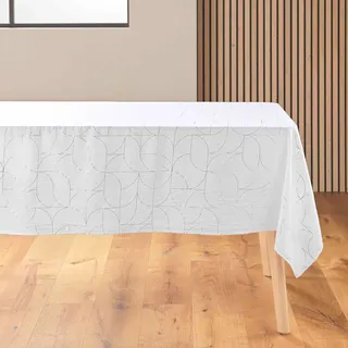 Douceur d'Intérieur Louxor Tischdecke, rechteckig (140 x 240 cm), Weiß/Silber, Bedruckte Mikrofaser