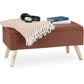 Relaxdays Sitzbank mit Stauraum, gepolstert, Holzbeine, Truhenbank Stoffbezug, H x B x T: 39,5 x 79,5 x 39,5 cm, braun