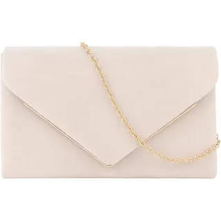 MilyaDE Damen Kunst Wildleder Clutch Abendtasche, Braut Handtasche Hochzeit Party Unterarmtasche Umhängetasche Schultertasche mit Schulterkette, Beige