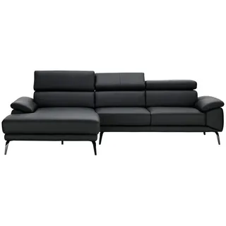 Novel Ecksofa , Schwarz , Metall , Echtleder , Rindleder , Ottomane links, L-Form , 295x187 cm , Typenauswahl, Lederauswahl, Stoffauswahl, seitenverkehrt erhältlich, Hocker erhältlich, Rücken echt , Wohnzimmer, Sofas & Couches, Wohnlandschaften, Ecksofas