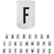 Design Letters Persönliches Trinkglas (F) | Dekorative Wassergläser 350 ml | Ideal als Geschenk | Dänisches Design | H: 10,5 x T: 7,5 cm