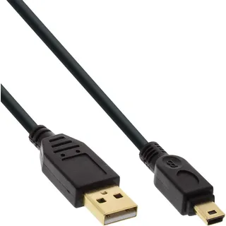 InLine USB 2.0 Mini-Kabel, USB A ST/Mini ST 5pol, schwarz, vergold. Kont., 1,5m, 1,5 m, USB A, Mini-USB B, USB 2.0, Männlich/Männlich, Schwarz - Schwarz