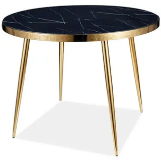 Feldmann-Wohnen Esstisch Calvin Marmor schwarz / Gold 100 / 100 / 75cm , Schwarz, Goldfarben , Holz , Rund,Rund , 100x75x100 cm , Esszimmer, Esstische