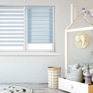 Blindecor - Indus doppelrollo klemmfix ohne bohren - duo rollo klemmfix Hellblau - 130 x 180 cm (Breite x Länge) Stoffgröße 127 x 175 cm