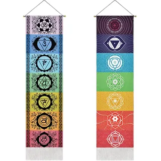 Yugarlibi 2er Set Chakra Wandbehang, Meditation Yoga Trippy Wandteppich mit Quaste, Mandala Tapisserie Wall Hangings für Schlafzimmer Wohnzimmer, Schwarz und Weiß Chakra 130x32.5cm