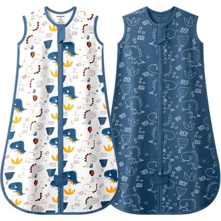 MIKAFEN 2er Pack Baby Schlafsack Sommer 0.5 Tog,100% Baumwolle Kinder Sommerschlafsack für Jungen und Mädchen, Dinosaurier & Dunkelblau,6-14 Monate