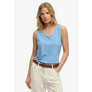 Tanktop SUPERDRY "SCOOP NECK TANK", Damen, Gr. L, blaubell, Jersey, Obermaterial: 60% Baumwolle, 40% Lyocell, unifarben, regular fit normal, Rundhals, Tops Tanktop, Baumwollmischung, regular fit