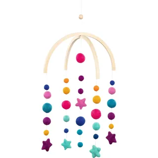 Gollnest & Kiesel GmbH & Co. KG goki 52868 - Mobile Sternentanz aus Holz und Wollfilz, beruhigendes Holz-Mobile, Thema Mond & Sterne im Babyzimmer, fördert Fantasie und visuelle Entwicklung, 43cm x 42cm, ab Geburt