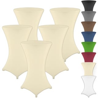 Gräfenstayn 5er-Set Stretch Stehtischhusse Diana mit Öko-Tex Siegel, Verstärkung im Fußbereich, in vielen Farben und Größen Ø60-65cm / Ø70-75cm / Ø80-85cm (Creme, Ø70-75cm)