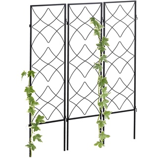 Relaxdays Rankgitter Metall, 3er Set, zum Stecken, Rankhilfe für Kletterpflanzen, 122 x 31 cm, Spalier Garten, schwarz