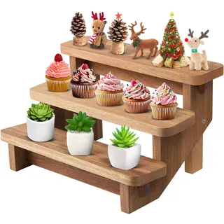DUJUST Cupcake Ständer Holz für 12 Cupcakes, Tortenständer 3 Etagen mit lebensmittelechter Oberfläche, Akazienholz Etagere 3 Etagen Holz für Lebensmittel und Spielzeug