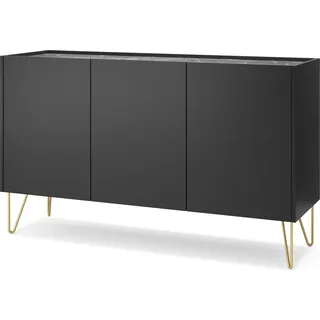 Kommode mit Drehtüren, Moderne Kommode Sideboard Schrank Highboard mit Goldene Beine, Wohnzimmer, Esszimmer, Flur & Diele - Harmonix H144