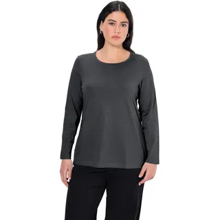 Ulla Popken Damen große Größen Übergrößen bis 64, Oberteil, Langarmshirt, Basic, Langarm, Rundhalsausschnitt, anthrazit Melange 62+ 646801121-62+