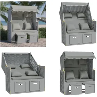 vidaXL Strandkorb mit Kissen Poly Rattan und Massivholz Grau - Strandkorb - Strandkörbe - Sonnenliege - Strandliege - Grau