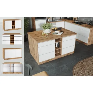 KOCHSTATION Kücheninsel »KS-Bruneck, Breite 153 cm« MDF-Fronten, Arbeitsplatte 38mm stark, weiß
