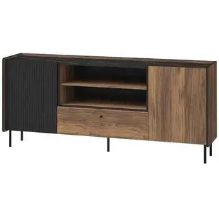 BEAUTYSOFA | Kommode PIANO 180cm | mit 2 Türen, Schubladen und 5 Einlegeböden | Sideboard | Wohnzimmerschränke | Schwarz und Nussbaum | Modern Stil - Schwarz, Braun