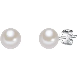 Valero Pearls Damen-Ohrstecker Hochwertige Süßwasser-Zuchtperlen in ca. 6 mm Button weiß 925 Sterling Silber - Perlenohrstecker mit echten Perlen