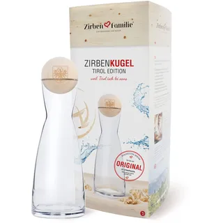 Zirben Familie Zirben Familie® das Original ZirbenKugel Set mit Wasserkaraffe | Verleiht dem Wasser eine besondere Note | 1 Liter SPIEGELAU Karaffe aus Kristallglas mit Deckel aus ZirbenHolz | Tiroler Adler Edition