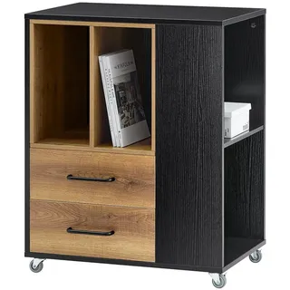 SoBuy Rollcontainer Schwarz, Natur, 60x75x40 cm, Arbeitszimmer, Container