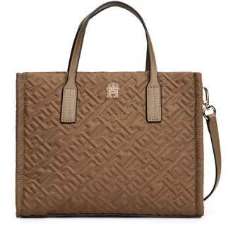 Tragetasche TOMMY HILFIGER "TH CITY MINI TOTE MONO NYLON", Gr. B/H/T: 27cm x 21,5cm x 10,5cm, taupe, Textil, Taschen Tragetasche, Damen Schultertasche, Businesstasche mit TH-Logoprägung