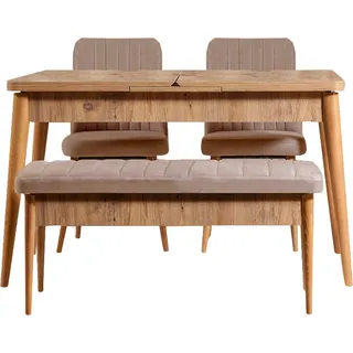 Dmora Set Tisch und Stühle Padru Eiche Braun, Ausziehbar für 8 Personen - Braun