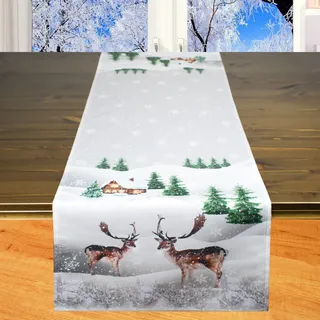 KAMACA Tischläufer 40x140 cm mit hochwertigem Druck-Motiv Küche Esstisch Eyecatcher Herbst Winter Weihnachten (Hirsche im Wald)