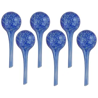Wasserspender 6 Stück Set aus Glas für Topfpflanzen, Kugel, rund Ø 9 cm Farbe Blau 310 ml modern, häusliche Bedingungen, für töpfe, für blumen, wasserregulierung-sorgt für optimale Dosierung