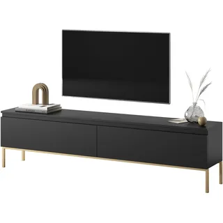 Selsey TV Schrank Board Sideboard Fernsehtisch Fernsehschrank Mit Schränken 175 cm Goldene Beine Schwarz Bemmi