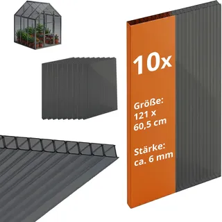 Relaxdays Doppelstegplatten 10er Set, Hohlkammerplatten 6mm, für Gewächshaus, HB: 121x60,5 cm, Polycarbonat, anthrazit