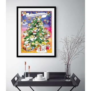 queence Bild »Christmas Tree« Engel   Schriftzug   Schriftzüge   Tannenbaum   Weihnachten   Weihnachtsbaumkugeln 1 Stk. tlg. HD Premium Poster-Druck inkl. Holzrahmen, bunt