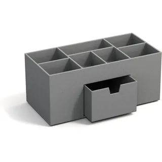BIGSO VENDELA Schreibtisch Organizer mit 7 Fächern und Schublade – Ablagebox aus Faserplatte und Papier – Schreibtischset für Büromaterial – grau