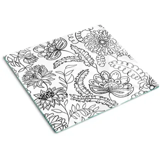 Tulup Glasplatte 60x52 cm Blumenmuster , Schwarz , Glas , 60x0.4x52 cm , Küchen, Küchenelektrogeräte, Herde, Herdabdeckplatten