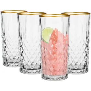 Glasmark Krosno Gläser 4er Set 0,3 Liter Cocktailgläser Cocktail Trinkgläser Wassergläser Spülmaschinenfest Kindergläser Glasses Kleine Gläser Saftgläser Goldrand 4 x 300 ML
