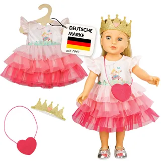 Heless 1580 - Puppenbekleidung, Kleid "Prinzessin Emily", in Rosa, mit Herztasche und Krone, für Puppen und Kuscheltiere der Größe 28 - 35 cm