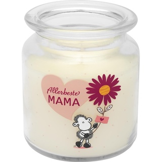 SHEEPWORLD Kerze im Glas Motiv "Allerbeste Mama" | Duftkerze, Vanille, Höhe 9 cm, Durchmesser 7,5 cm, Glas mit Motivdruck | Geschenk Mama, Muttertagsgeschenk, Geschenk für Sie | 48608