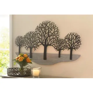 3D Wanddeko "Bäume" aus Metall & Holz, schwarz / grau, 100x59 cm, Wandbild, Wandschmuck, Metallbild - Schwarz