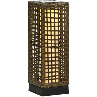 Outsunny Solarleuchte, Rattan LED Außenleuchte mit Lichtsensor, wasserdicht 15,5x15,5x46cm für Garten - Solarlampe - 15.5Lx15.5Wx46Hcm - Sand