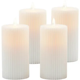 Relaxdays LED Kerzen 4er Set, HxD: 17,5 x 8 cm, flackernde Flamme, Rillen, Kunststoff, flammenlose Blockkerzen, weiß