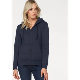 Kapuzensweatshirt FRUIT OF THE LOOM "Lady-Fit Premium hooded Sweat Jacket", Damen, Gr. XL (42), blau (marine), angeraute Sweatware, Obermaterial: 70% Baumwolle, 30% Polyester, unifarben, figurbetont, eingesetzt angesetztes Bündchen, Sweatshirts Kapuzensweatshirt, Topseller