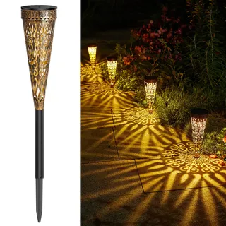 GEARLTIE Solarlampen für Außen Garten 4 Stück, 800 mAh Solarleuchten für Außen mit Warm/Weißem LED, IP65 Wetterfest Balkon Deko Garten aus Metall, Lampions Solar Outdoor Weg Terrasse