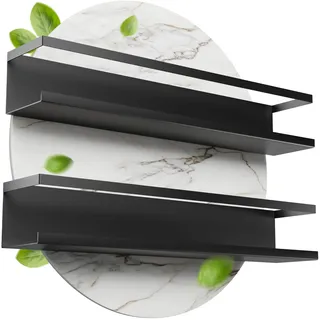 LIKAYA Gewürzregal 2er Set – Schwarzes Metallregal für Gewürzgläser, ideal für Ankerkraut & Co. | Kein Bohren dank 3MTM Klebepads | Platzsparend, stilvoll & stabil – einfache Montage ohne Bohren!