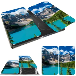 WENKO Herdabdeckplatte Universal Mod. Bergsee, höhenverstellbar für alle Herdarten, Schneidebrett und Spritzschutz, Glas, 30 x 52 cm, 2-teilig