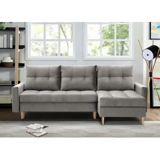 Ecksofa im Skandinavisches Stil mit universelle Ottomane HALANT mit Schlaffunktion (Beige, Velour) - Beige