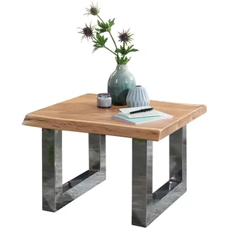 FineBuy Akazie Wohnzimmertisch Holz massiv Baumkante Sofatisch