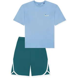 SCHIESSER Schlafanzug SCHIESSER "Pyjama", Herren, Gr. 140, bunt (blau), Obermaterial: 100% Baumwolle CO., Homewear-Sets Schlafanzug
