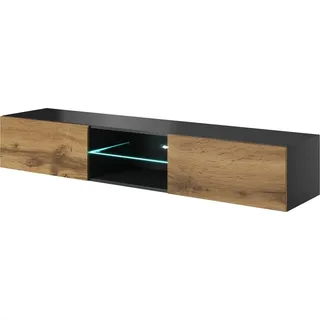 Halmar Fernsehtisch an der Wand Livo 180W - Anthrazit / Wotan-Eiche - Grau