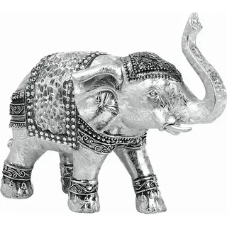 Ambia Home Dekoelefant , Silberfarben, Weiß , Kunststoff , Elefant , 15x6.5x12.5 cm , stehend, zum Stellen, handgemacht , Dekoration, Dekofiguren & Skulpturen, Dekotiere