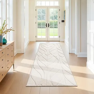 SHACOS Langer Teppich Läufer 80x200 cm, Läufer Flur rutschfest Beige, Teppichläufer Waschbar, Modern Flurteppich für Küche, Eingang, Wohnzimmer, Schlafzimmer