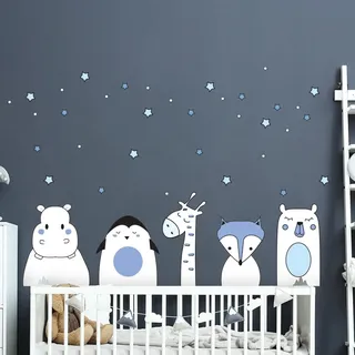 Wandsticker Kinder - Dekoration Babyzimmer - Wandsticker Kinder - Wandsticker skandinavisch - Wandsticker Tiere der Nacht - H60 x L90 cm